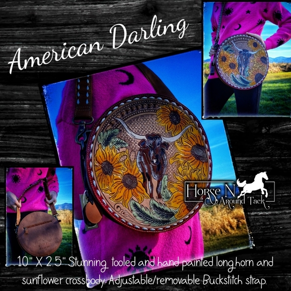 Myra Bag Handbags - Genuine leather round purse. Longhorn!